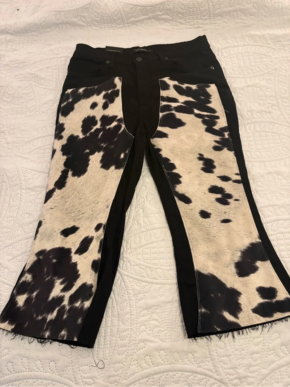 GJG Denim Y2K Cow Print Jorts Size 11 Super Stretch Western Festival Made USA